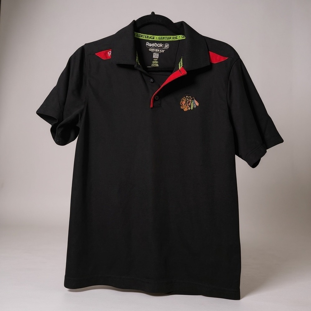 Reebok Chicago Blackhawks Center Ice NHL‎ Men's Black Polo Shirt S